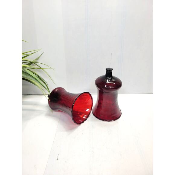 2 Vintage Ruby Red Diamond Optic Votive Cups Candle Holders Home Interiors Homco - Picture 1 of 4